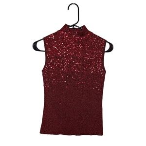Once Again Red Sequined Mock Neck Top